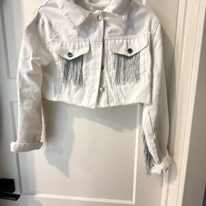 White Fringe Women's Jacket- Size Small